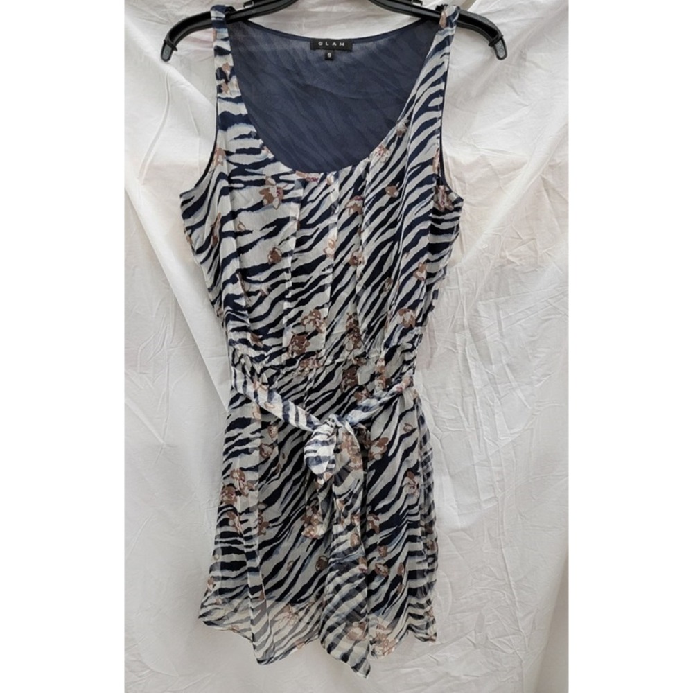 NWT Glam Boutique SMALL Zebra Floral 100% Silk Pleat Mini Dress 123076